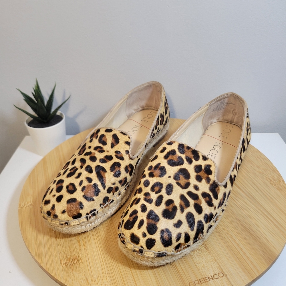 SOLE SOCIETY Sammah leopard cow hair espadrille slip on loafer